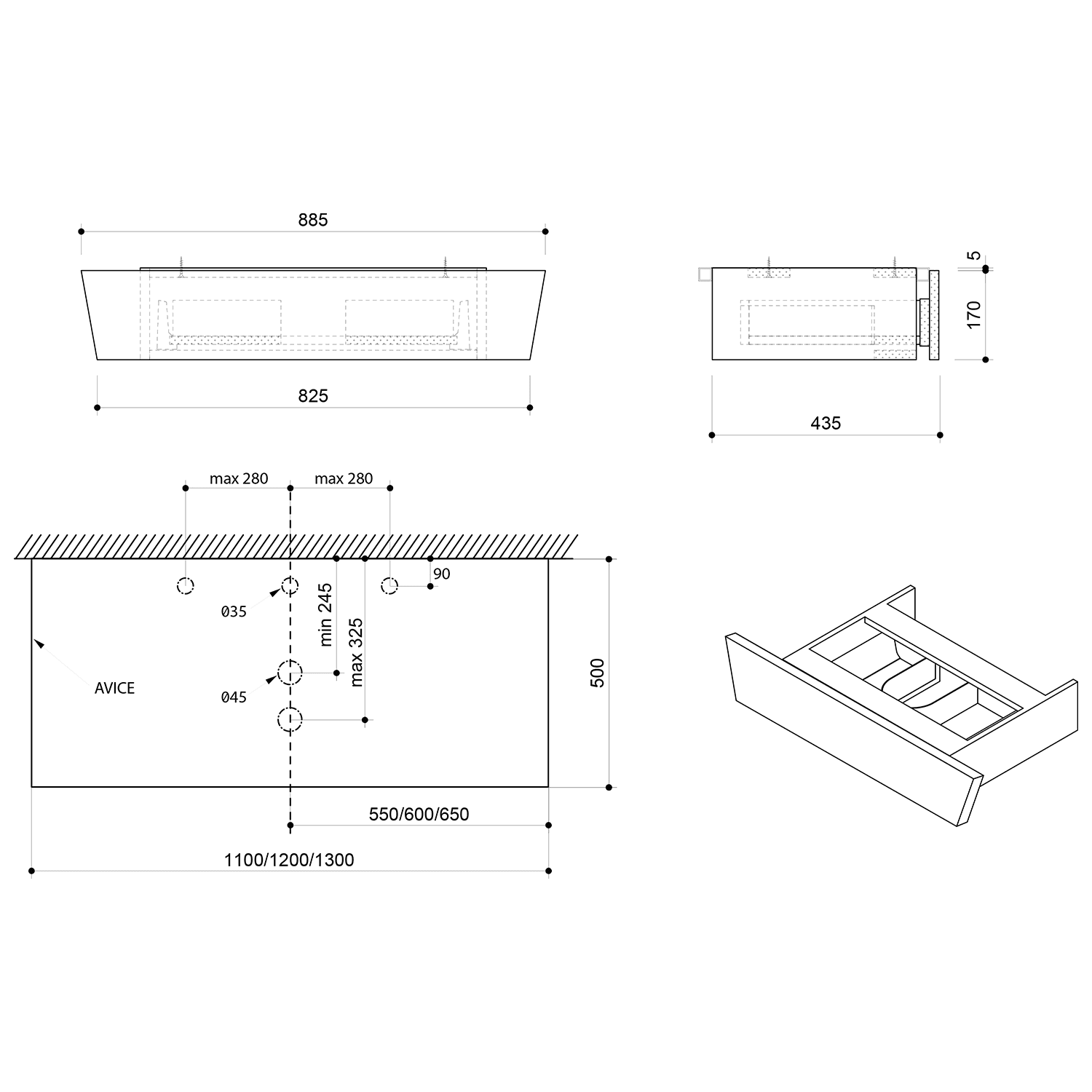 TWIGA PLUS szuflada umywalkowa 88,5x17x43,5 cm z systemem BLUMOTION (VC460)