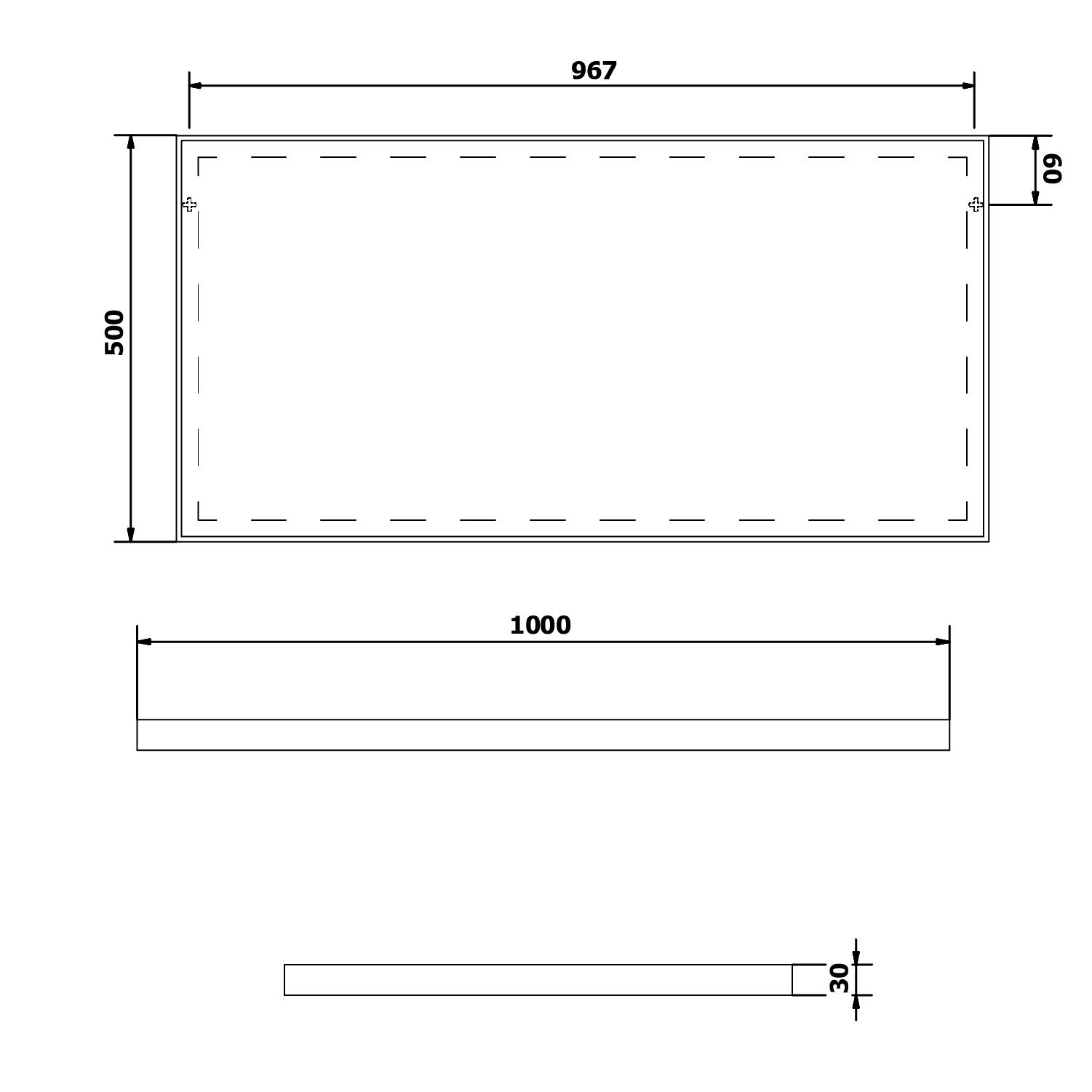 AROWANA lustro w ramie aluminiowej 1000x500mm czarny mat
