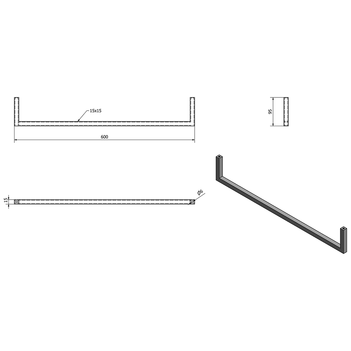AVICE wieszak na ręczniki 600x95mm - czarny mat