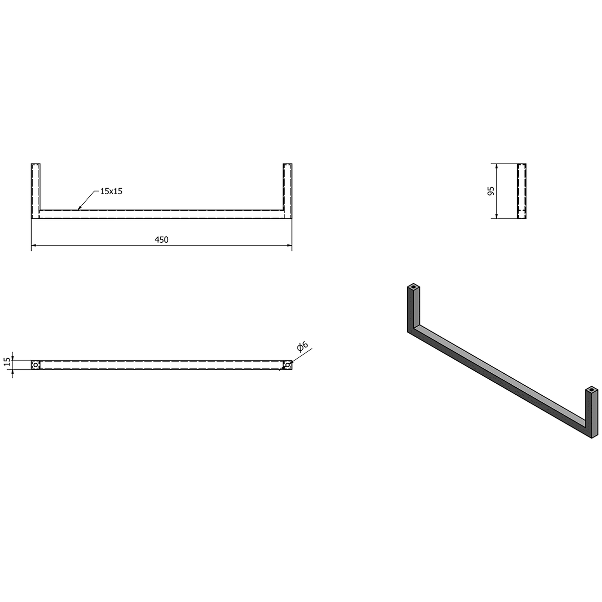 AVICE wieszak na ręcznik 450x95mm, czarny mat