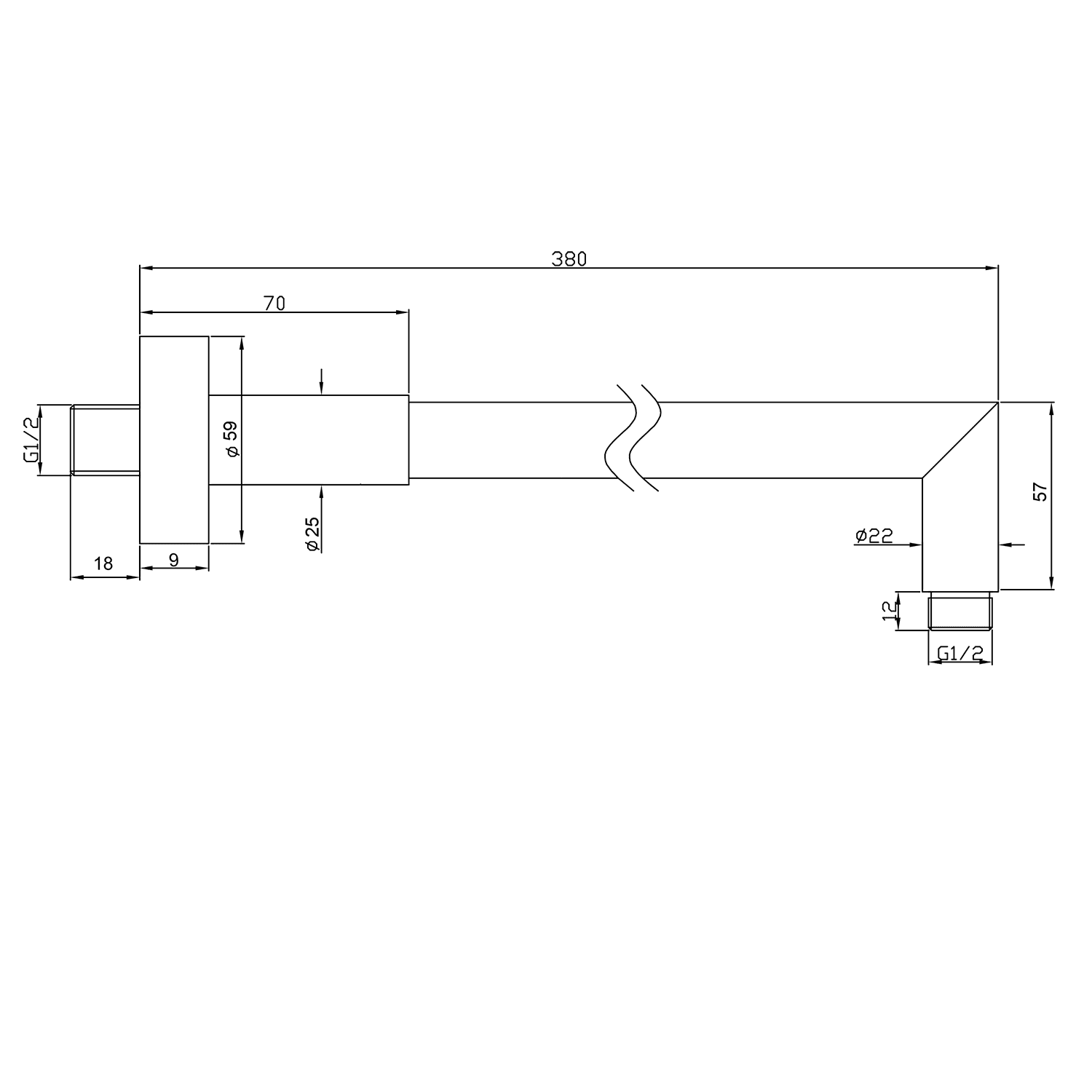 Ramię deszczowni 380mm mosiężne chromowane