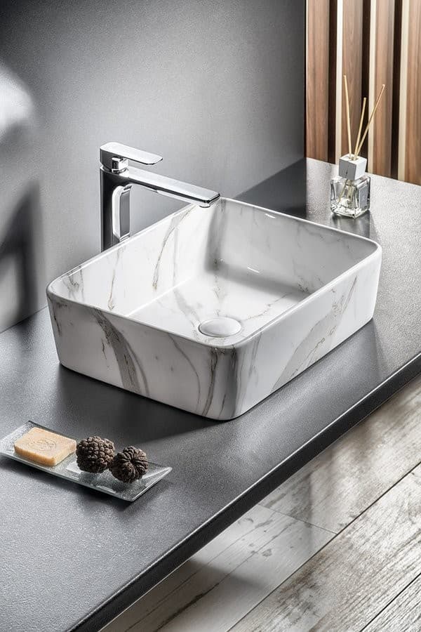 DALMA umywalka ceramiczna 48x13 cm, marmur carrara