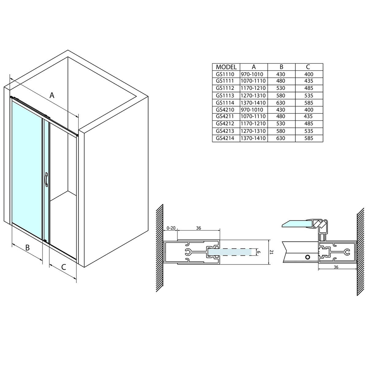 SIGMA SIMPLY drzwi prysznicowe przesuwne 1100 mm szkło Brick