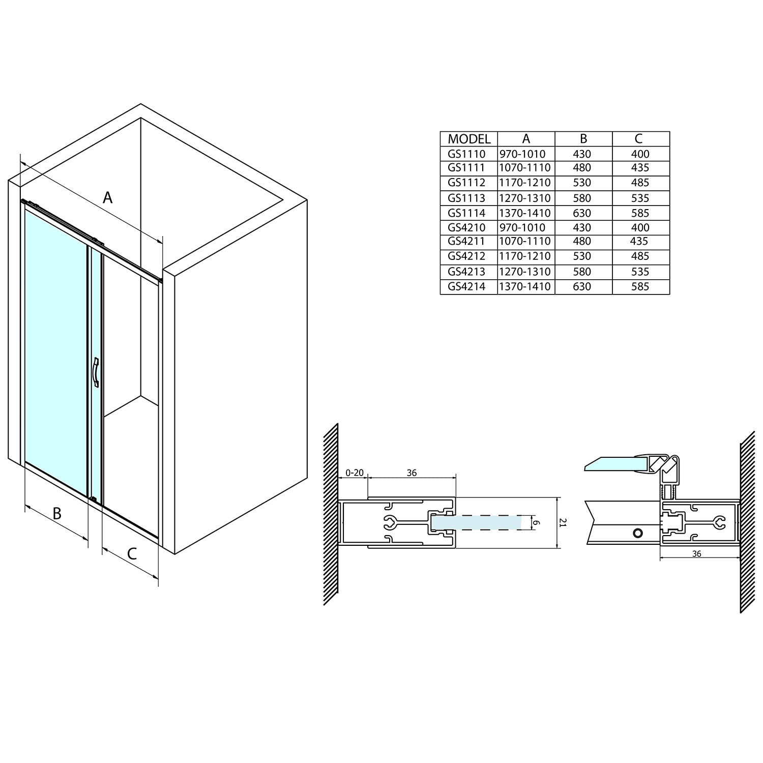 SIGMA SIMPLY drzwi prysznicowe przesuwne 1100 mm szkło Brick