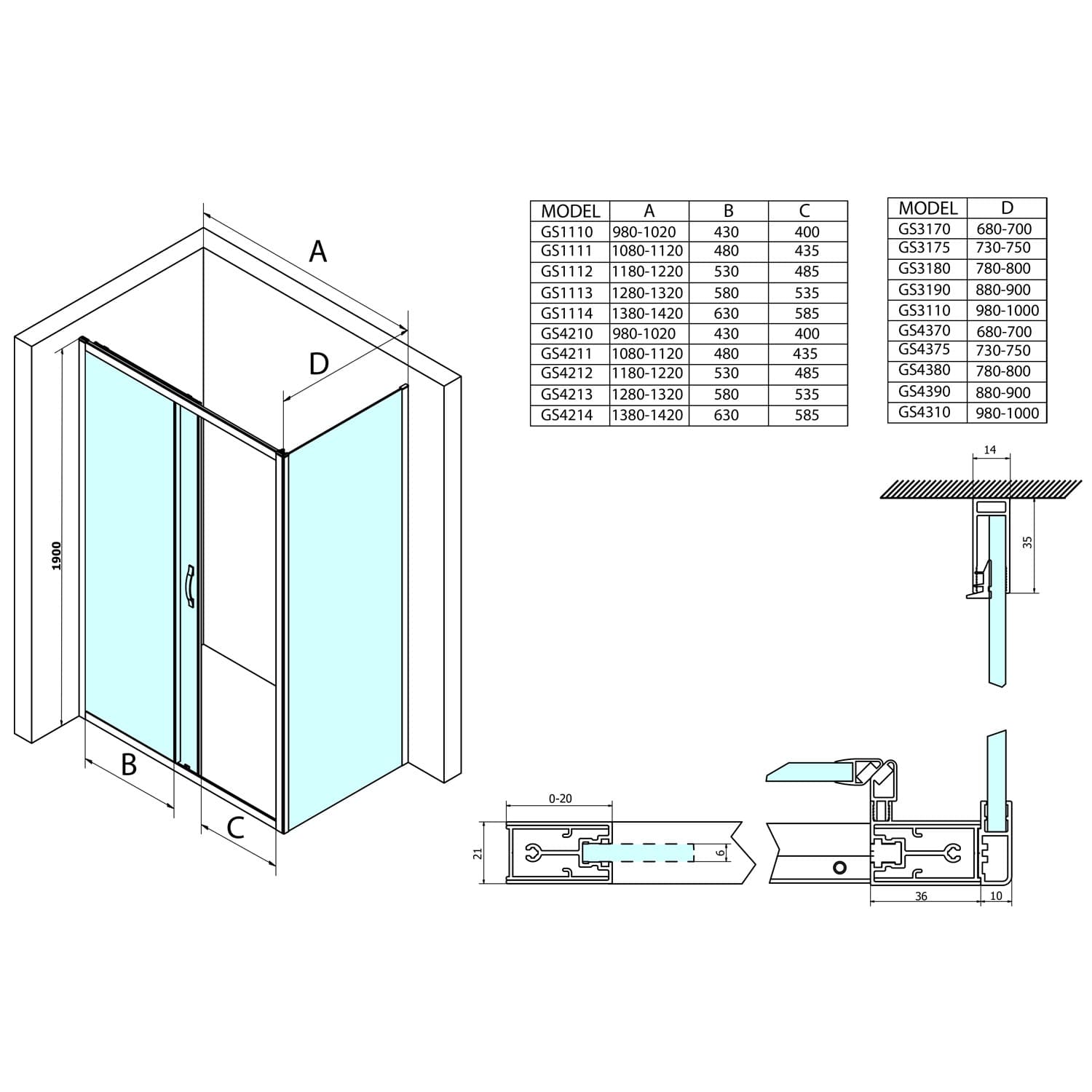 SIGMA SIMPLY drzwi prysznicowe przesuwne 1100 mm szkło Brick