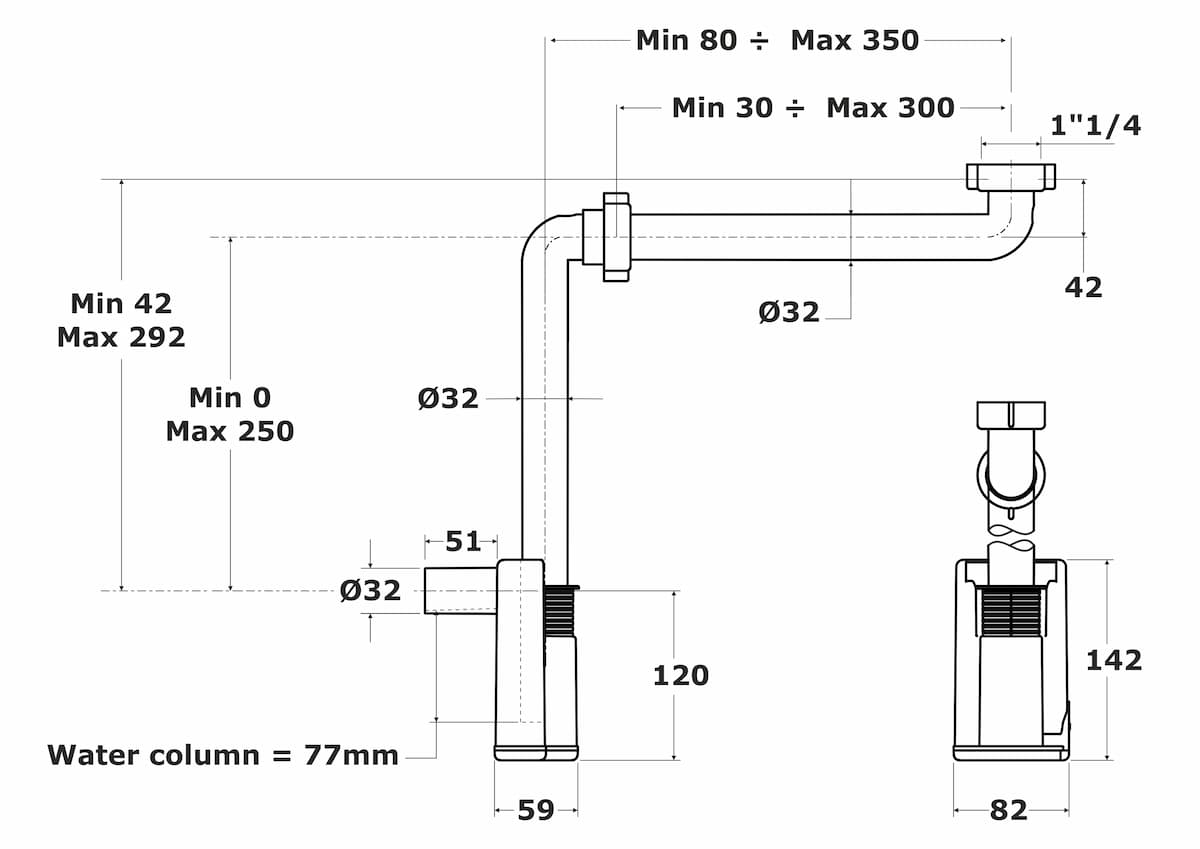 MURALES Syfon meblowy oszczędzający miejsce 1"1/4 32mm