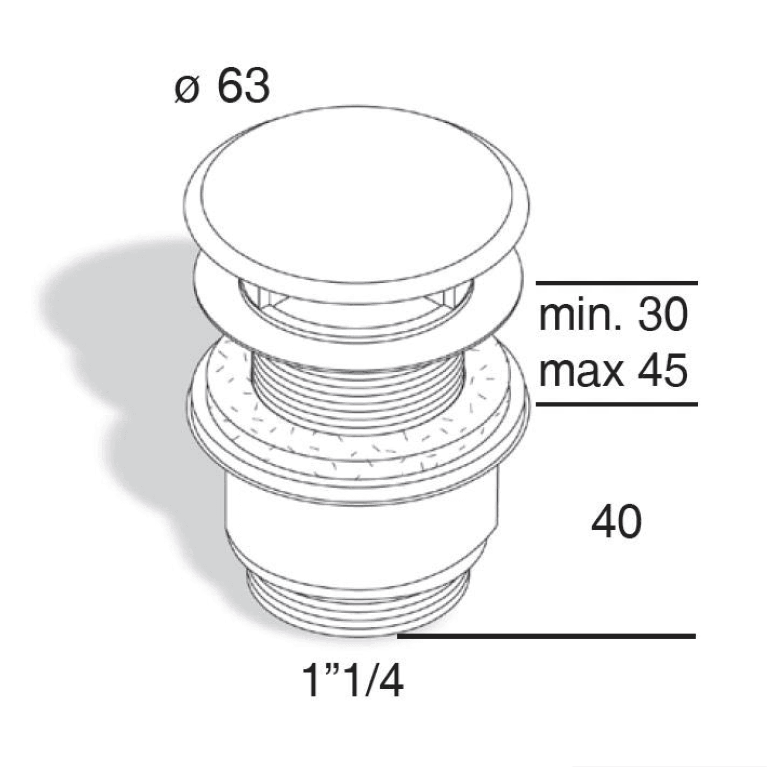 Korek umywalkowy niezamykany 5/4'', chromowany, wys. 30-45mm