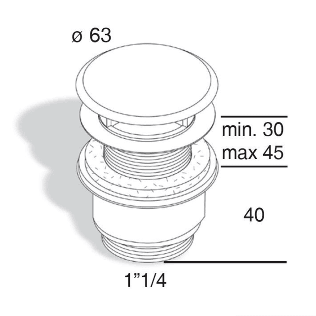 Korek umywalkowy niezamykany 5/4'', chromowany, wys. 30-45mm