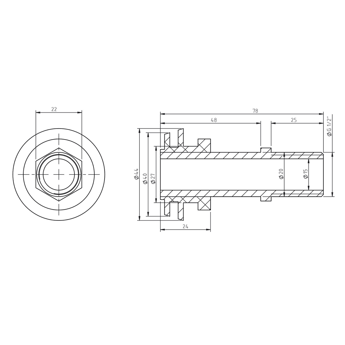 Armatura do pisuaru z tylnym odpływem 1/2''