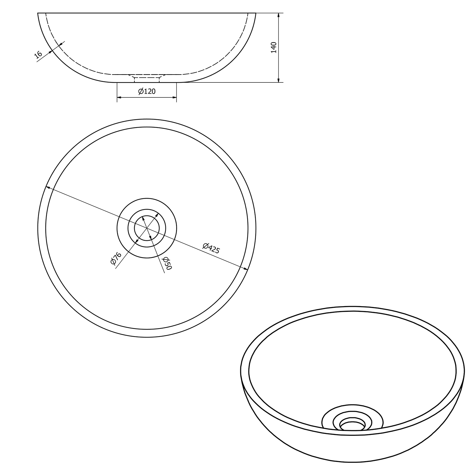 Umywalka ceramiczna ATTILA okrągła 44cm