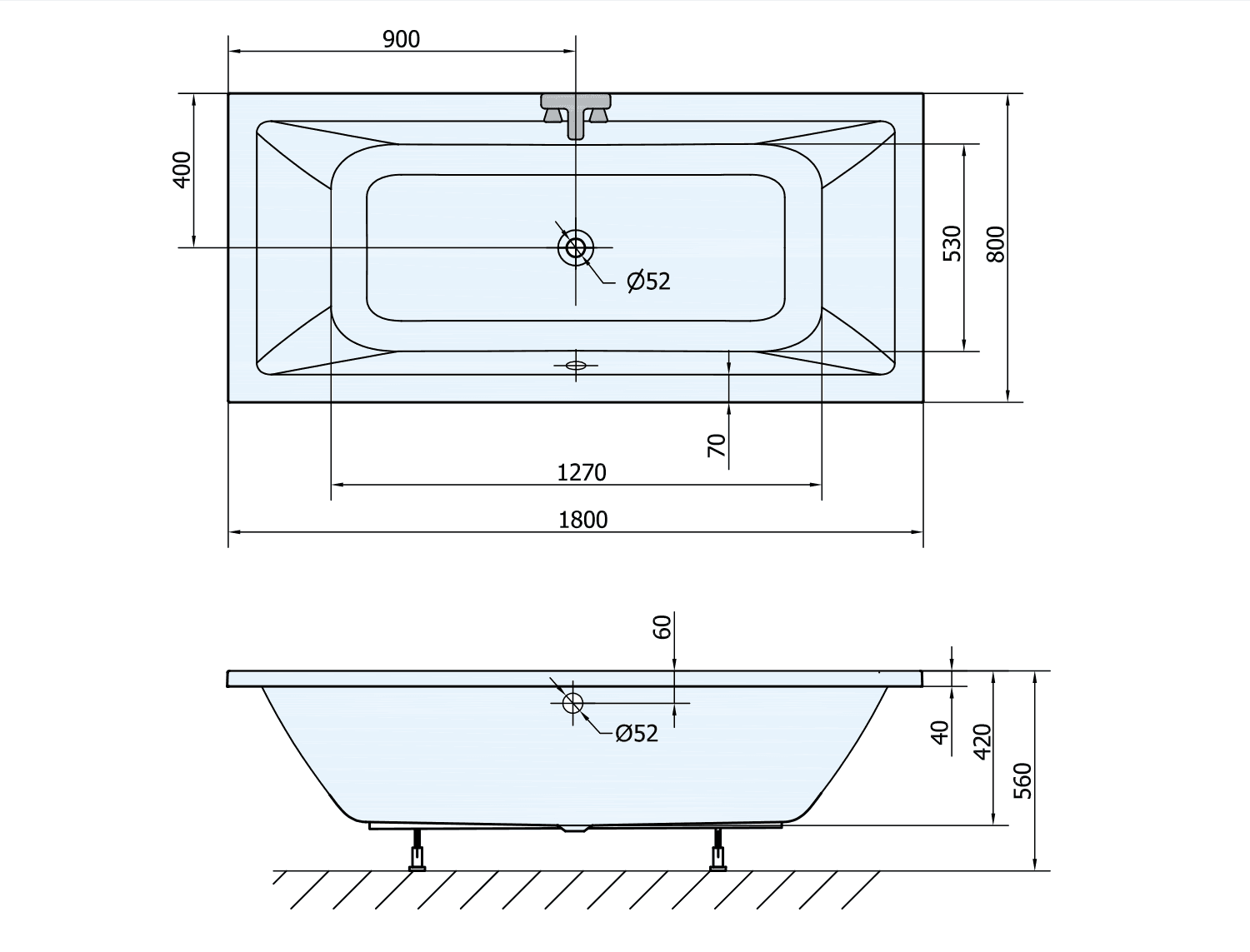 NISA wanna prostokątna 180x80 cm - biała