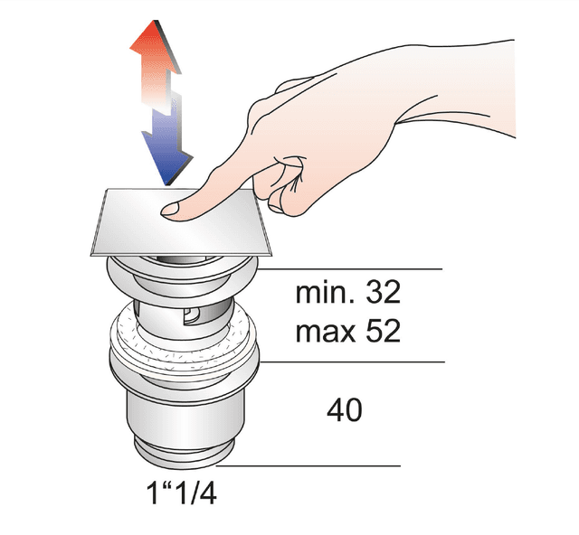 Korek umywalkowy 5/4'', klik-klak, chrom, wys. 32-52mm