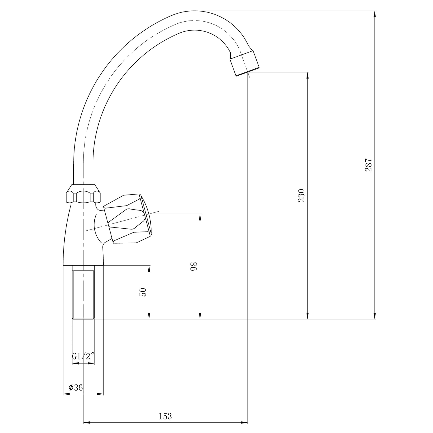 Zawór stojący 1/2'' z obrotową wylewką chrom