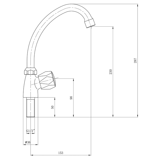 Zawór stojący 1/2'' z obrotową wylewką chrom