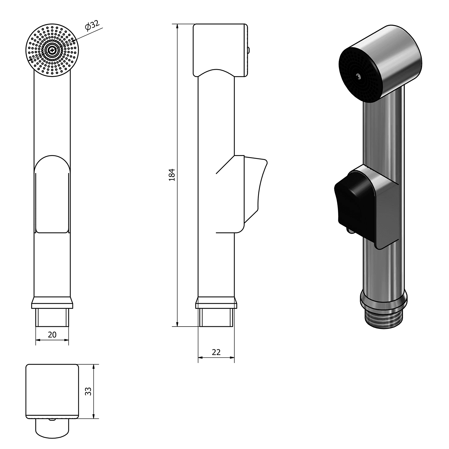 Bateria umywalkowa z prysznicem bidetowym, chromowana