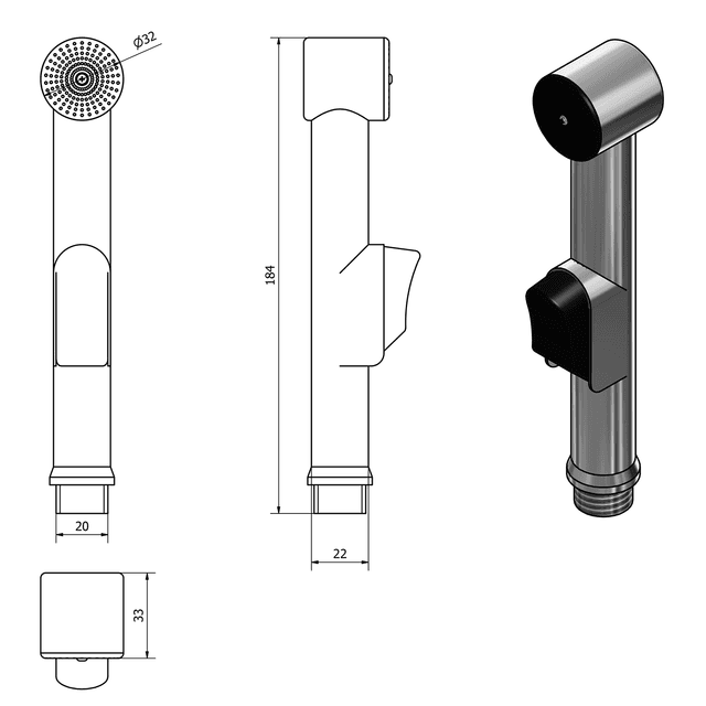 Bateria umywalkowa z prysznicem bidetowym, chromowana