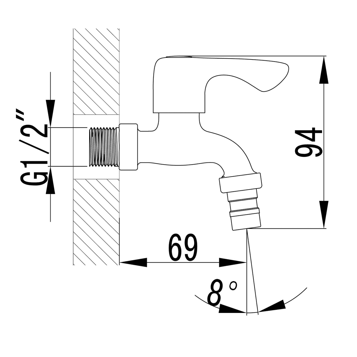 Naścienny zawór kulowy 1/2'' chromowany