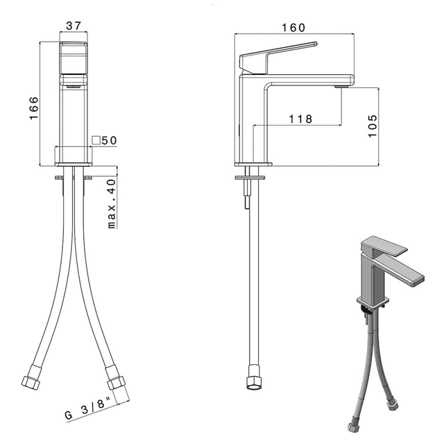 NOTOS bateria umywalkowa bez odpływu, chrom (NA79176/S)