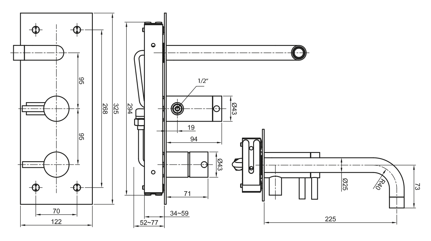 MINIMAL bateria wannowa podtynkowa, stal nierdzewna AISI304