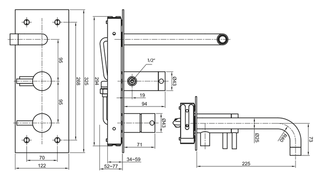 MINIMAL bateria wannowa podtynkowa, stal nierdzewna AISI304