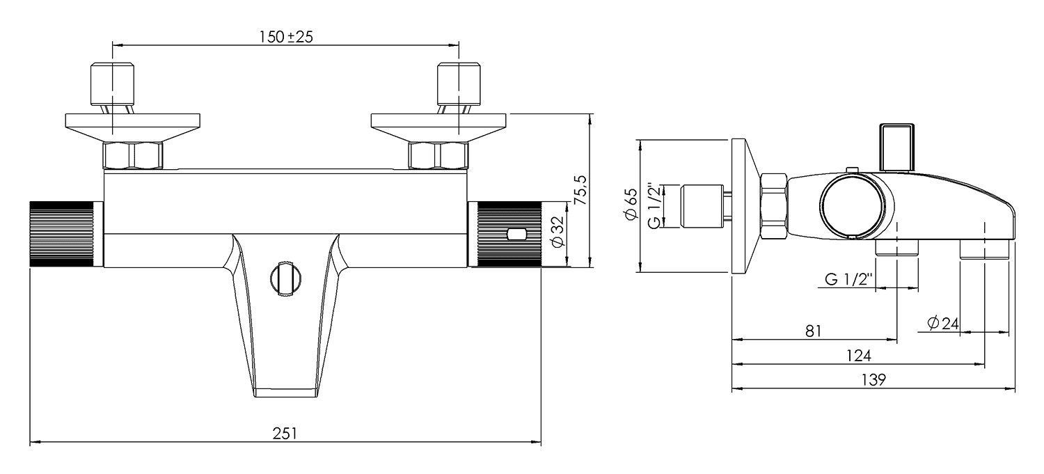 ACTION bateria wannowa termostatyczna chrom