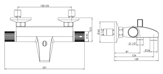 ACTION bateria wannowa termostatyczna chrom