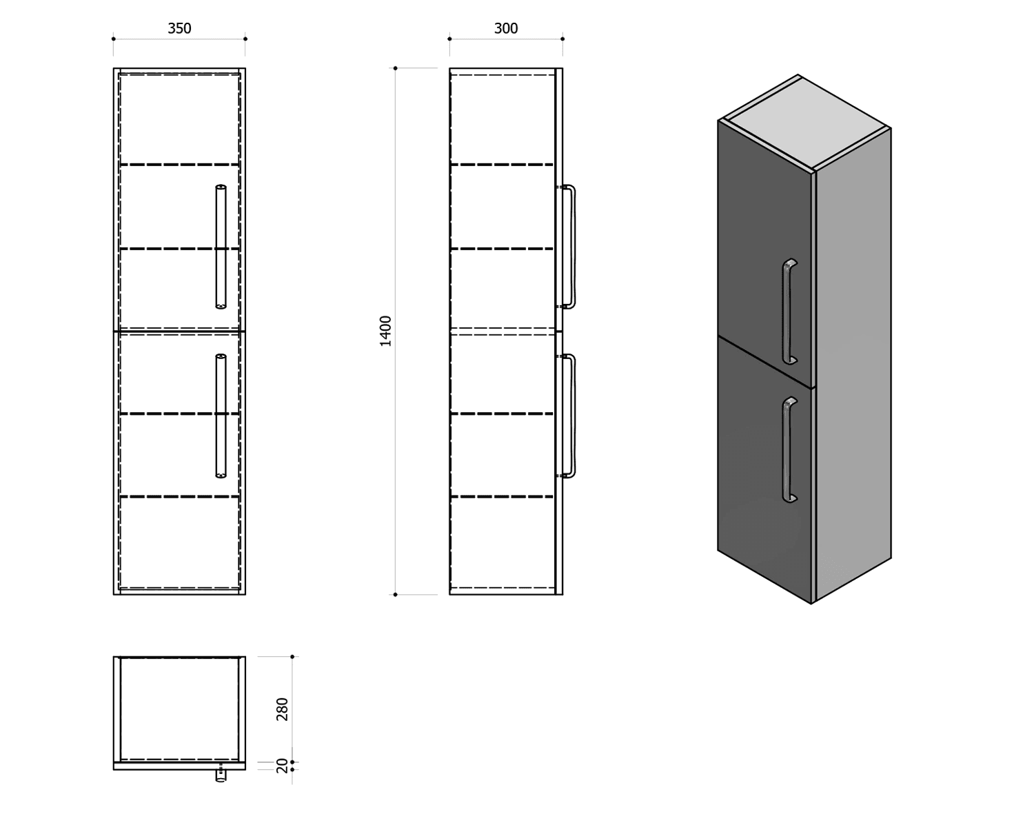 THEIA szafka wisząca 35x140cm, sosna rustikalna