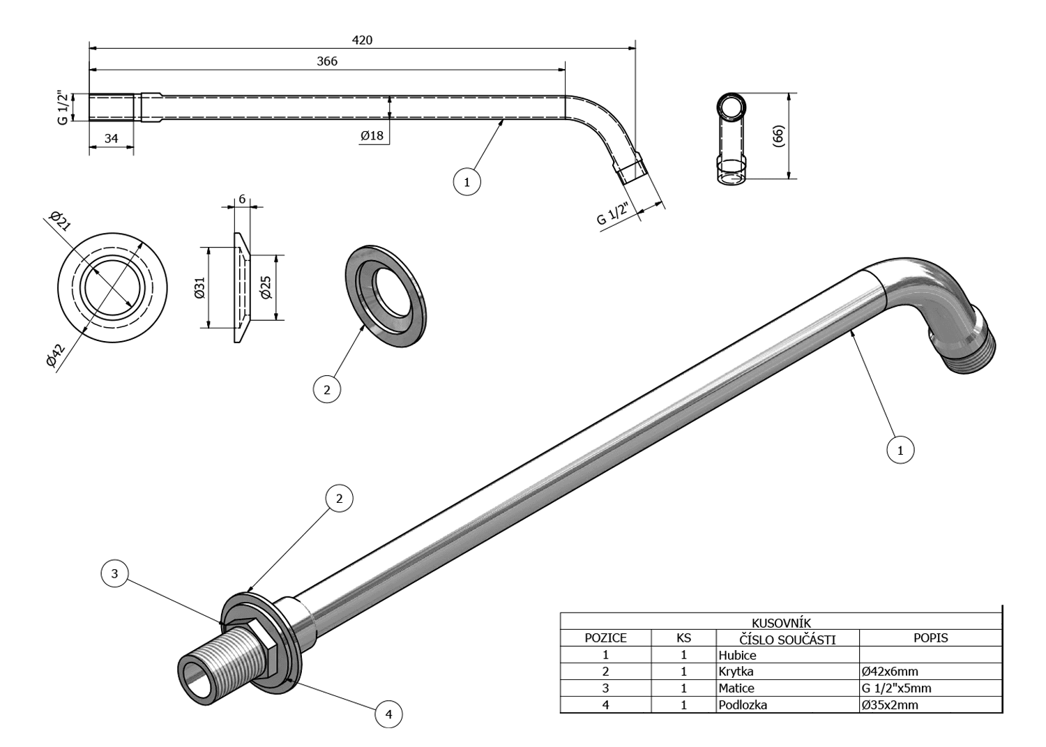 Ramię deszczowni 350mm Chromowane