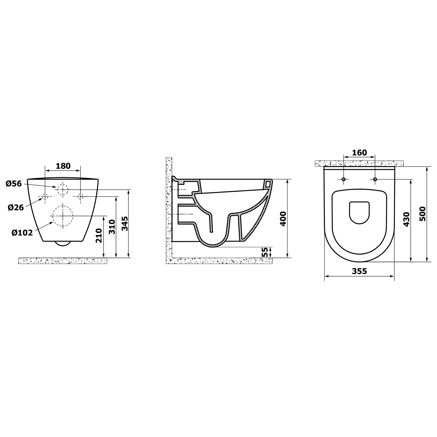 PAULA WC wiszące 35,5x50cm białe