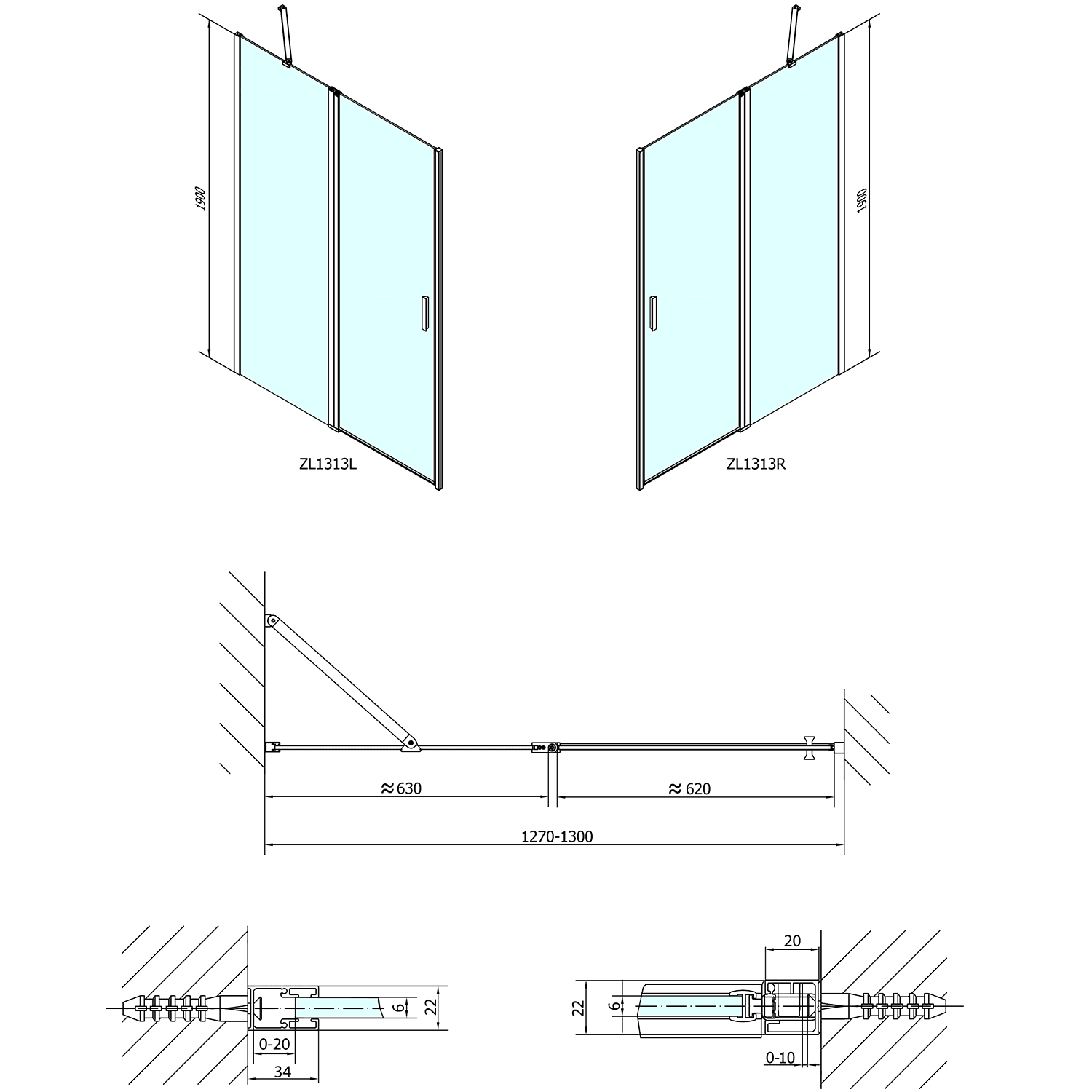 OOM LINE drzwi prysznicowe 1300 mm z powłoką Antidrop
