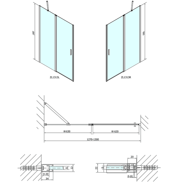 OOM LINE drzwi prysznicowe 1300 mm z powłoką Antidrop