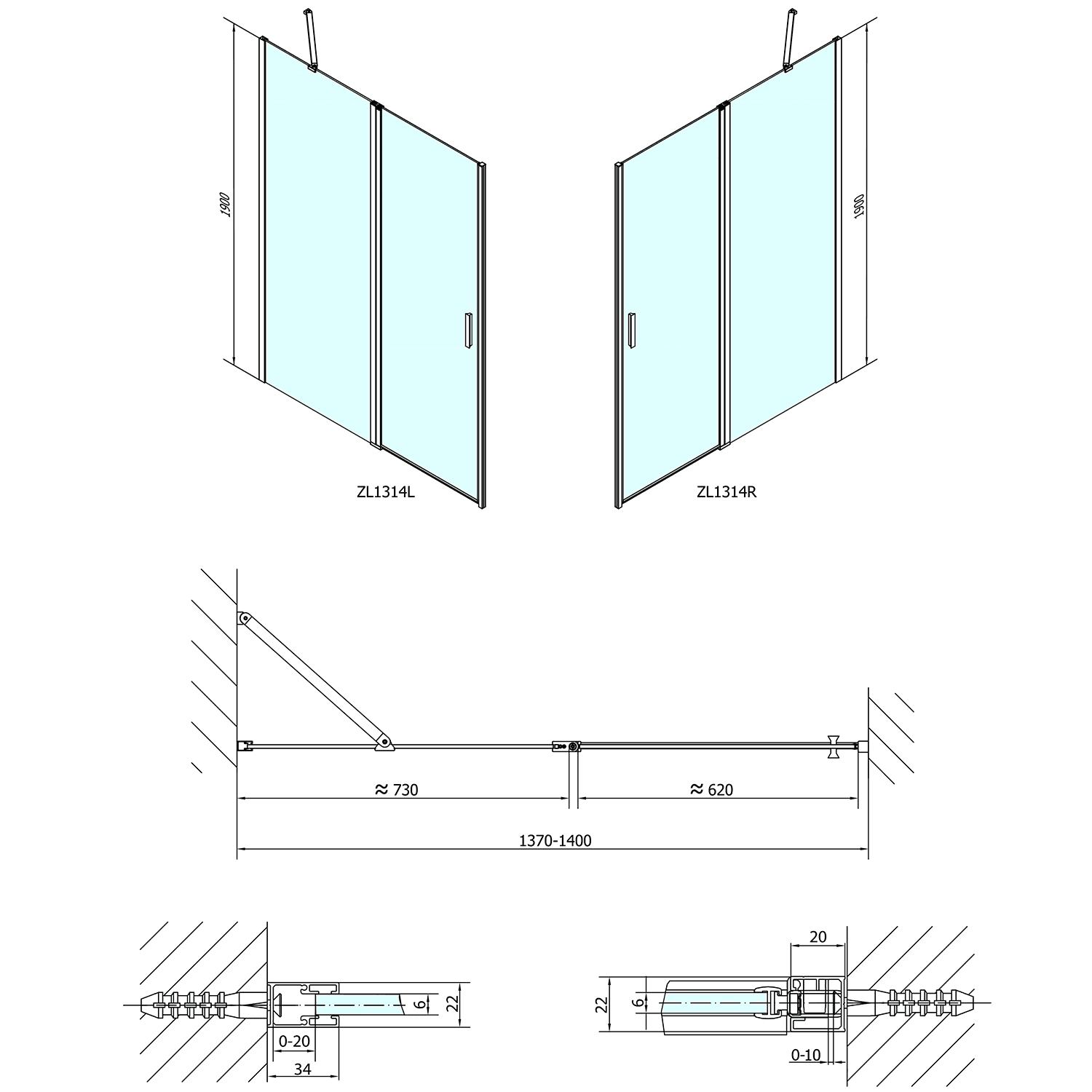 ZOOM LINE drzwi prysznicowe 1400mm z systemem Antidrop