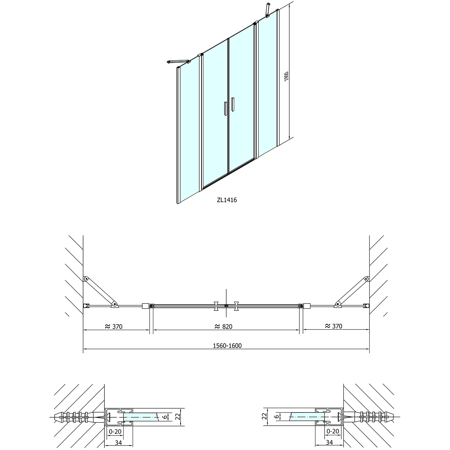 ZOOM LINE drzwi prysznicowe 1600 mm z powłoką Antidrop