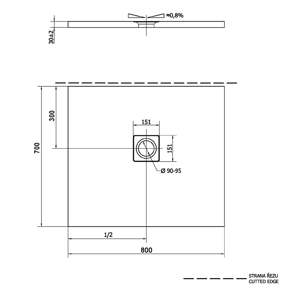 FLEXIA kompozytowy brodzik prysznicowy 80x70x3cm z docinaniem