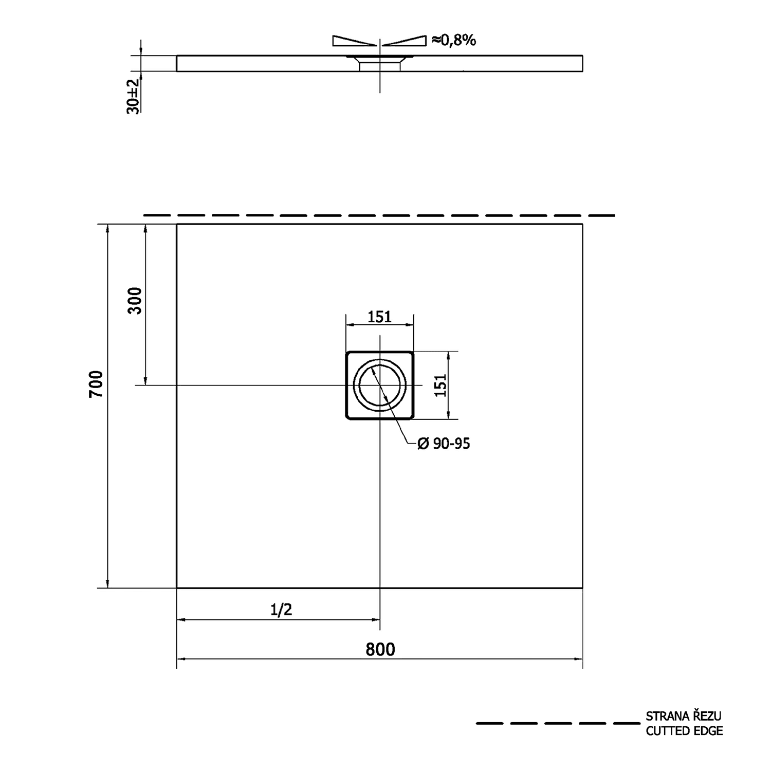 FLEXIA kompozytowy brodzik prysznicowy 80x70x3cm z docinaniem