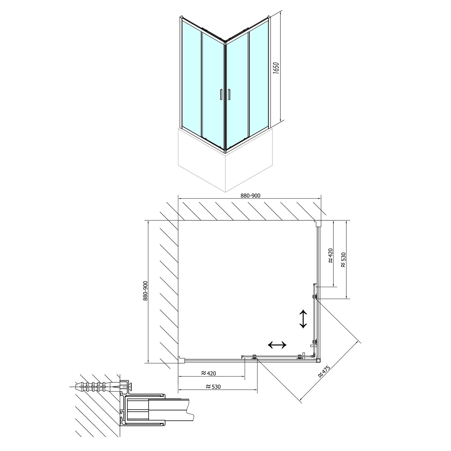 CARMEN kabina prysznicowa 900x900 mm, szkło czyste