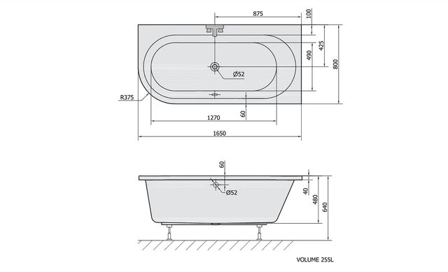 ASTRA R wanna asymetryczna 165x80 cm Polysan