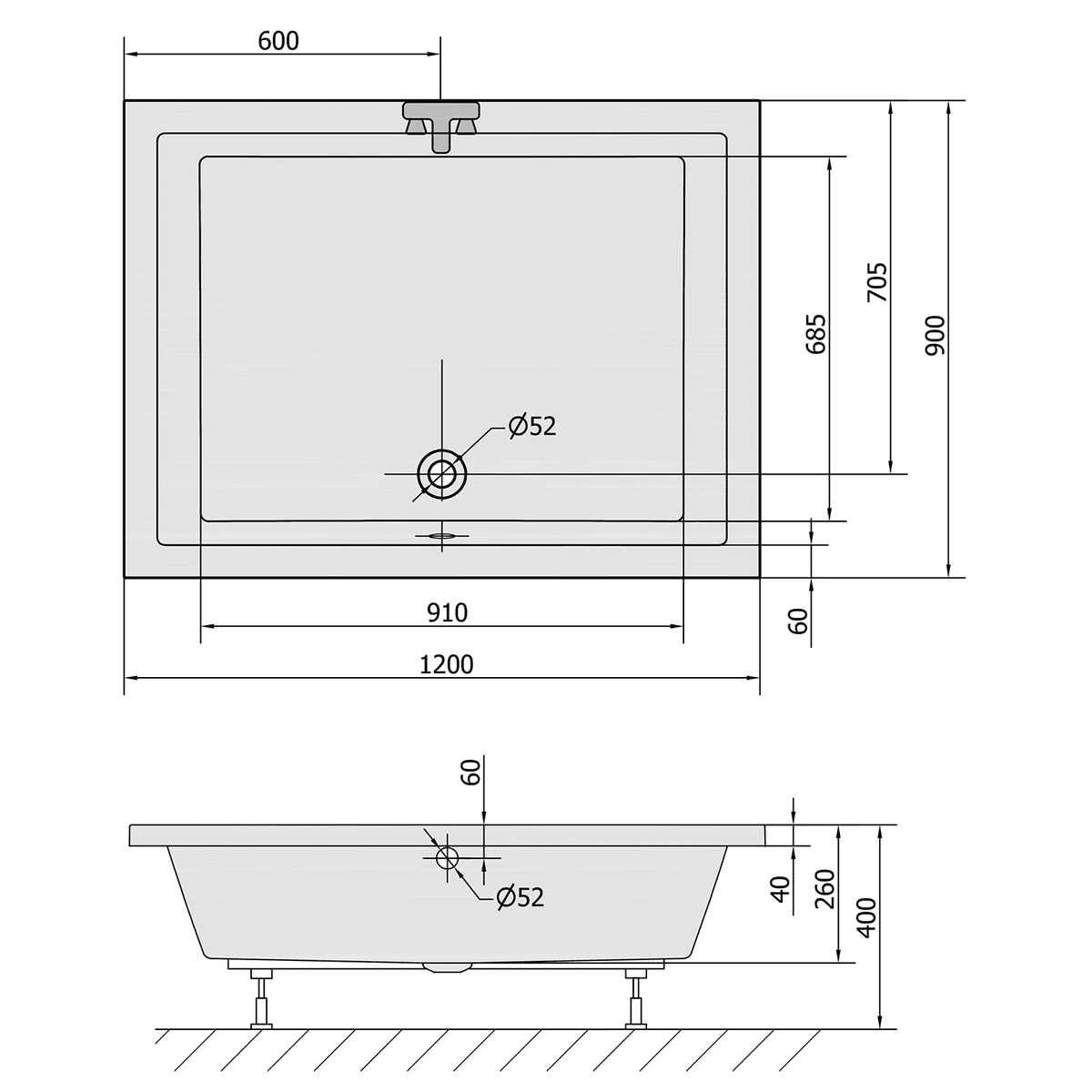 DEEP brodzik prysznicowy 120x90x26 cm z akrylu Polysan