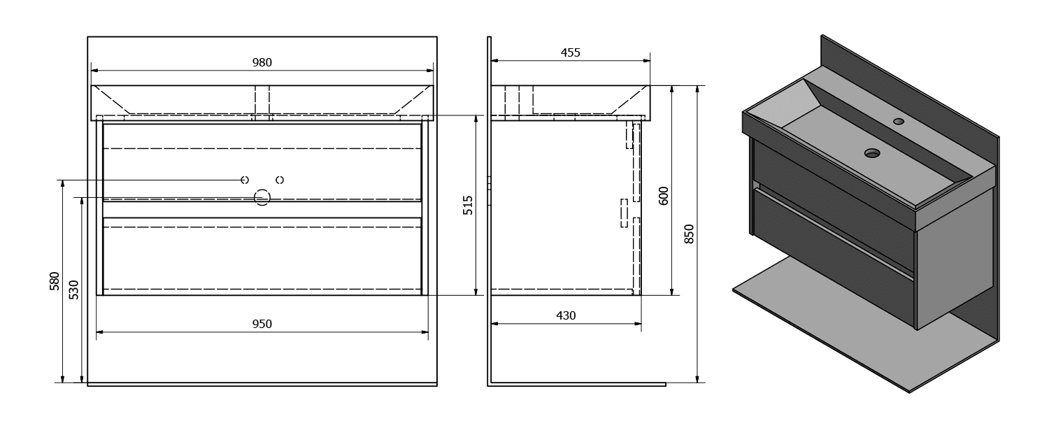 NIRONA szafka umywalkowa 95x51,5cm z organizerem dąb Mocca (NR101)