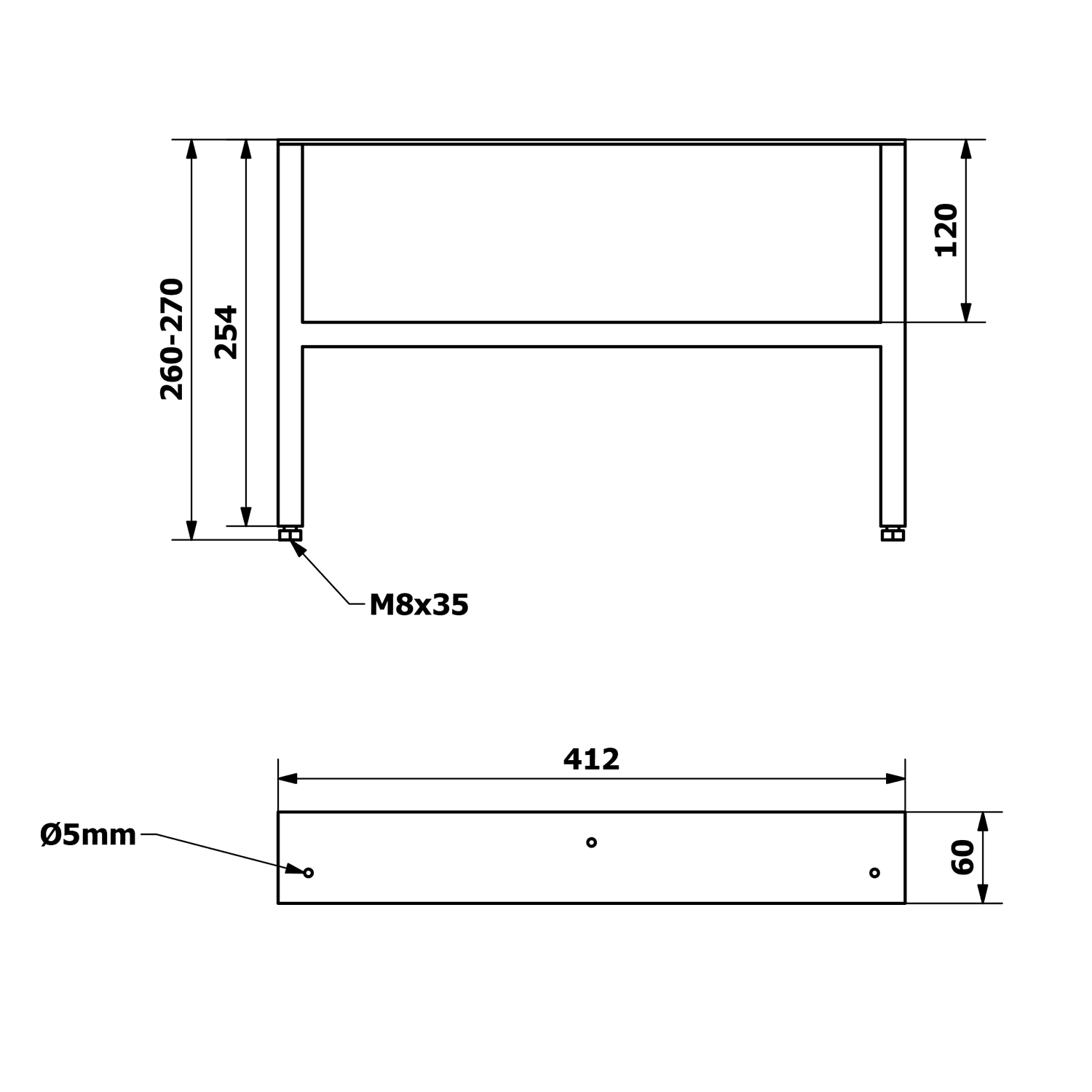 ODETTA nogi stalowe 60x260-270 mm, czarny mat, 2 szt.