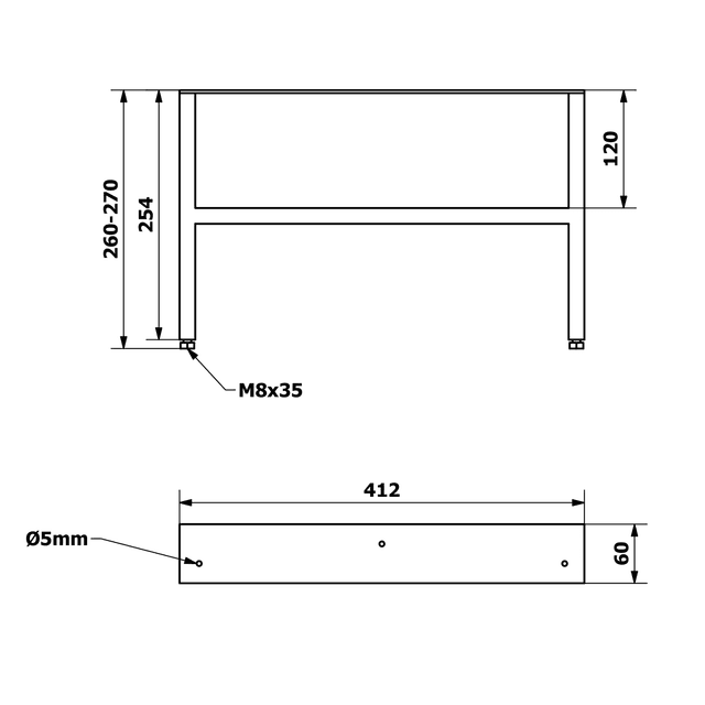 ODETTA nogi stalowe 60x260-270 mm, czarny mat, 2 szt.