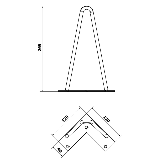 ODETTA nogi stal malowana, czarny mat 120x265mm, 2 szt