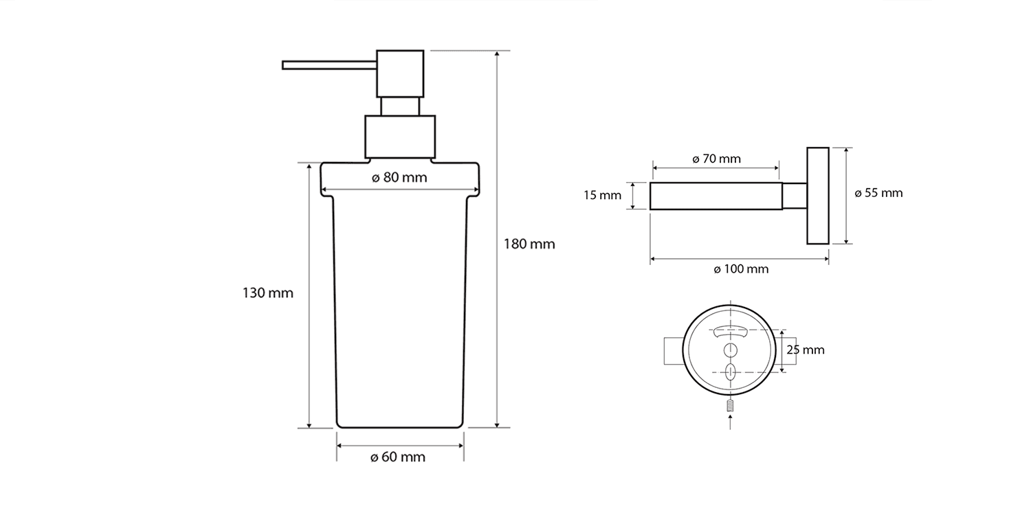 X-ROUND BLACK dozownik mydła 250ml, szkło mleczne