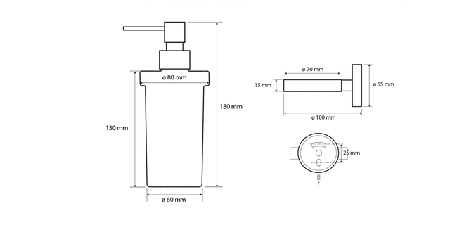 X-ROUND BLACK dozownik mydła 250ml, szkło mleczne