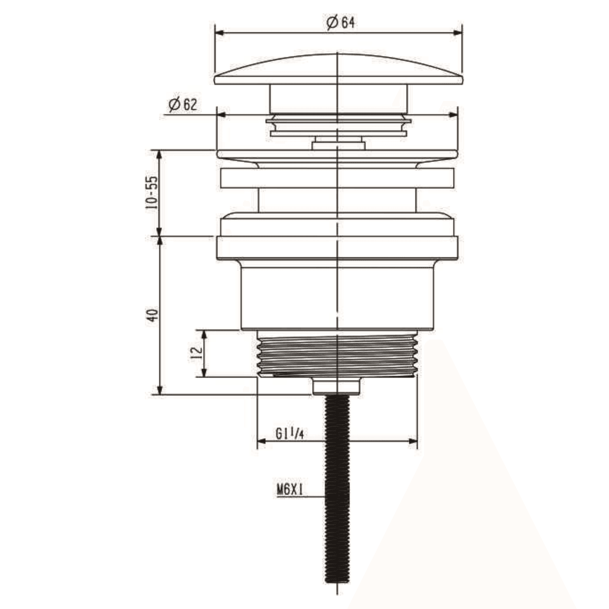 Korek umywalkowy 5/4'', klik-klak, duży (10-55mm)