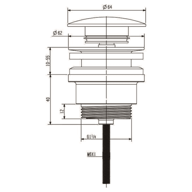 Korek umywalkowy 5/4'', klik-klak, duży (10-55mm)