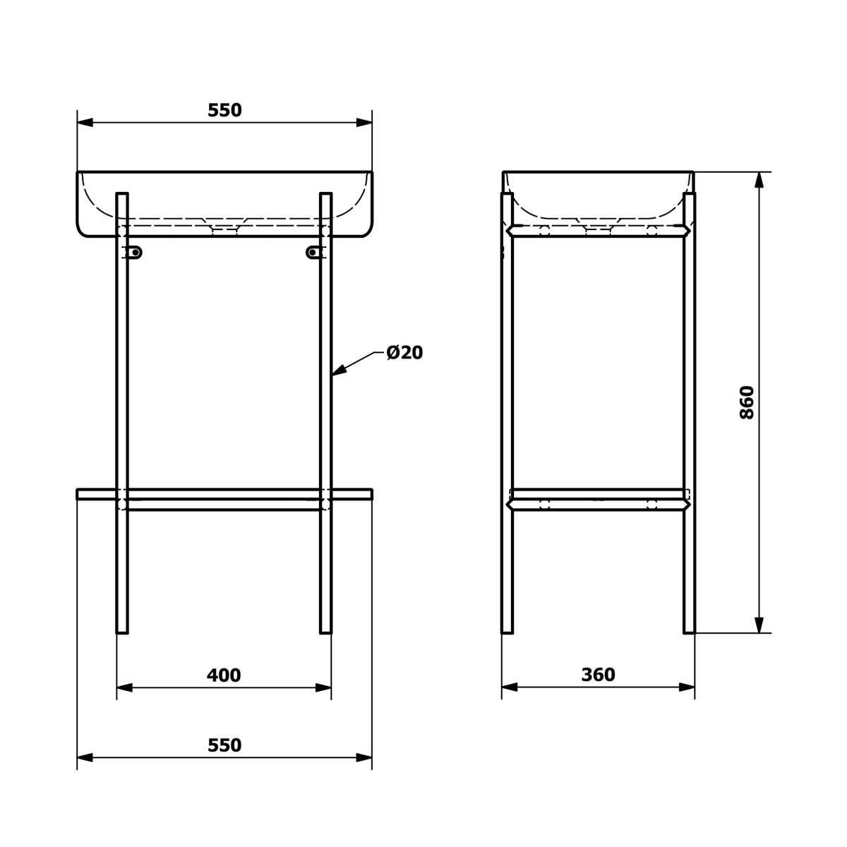 PUNO konsola pod umywalkę 550x780x360 czarny mat