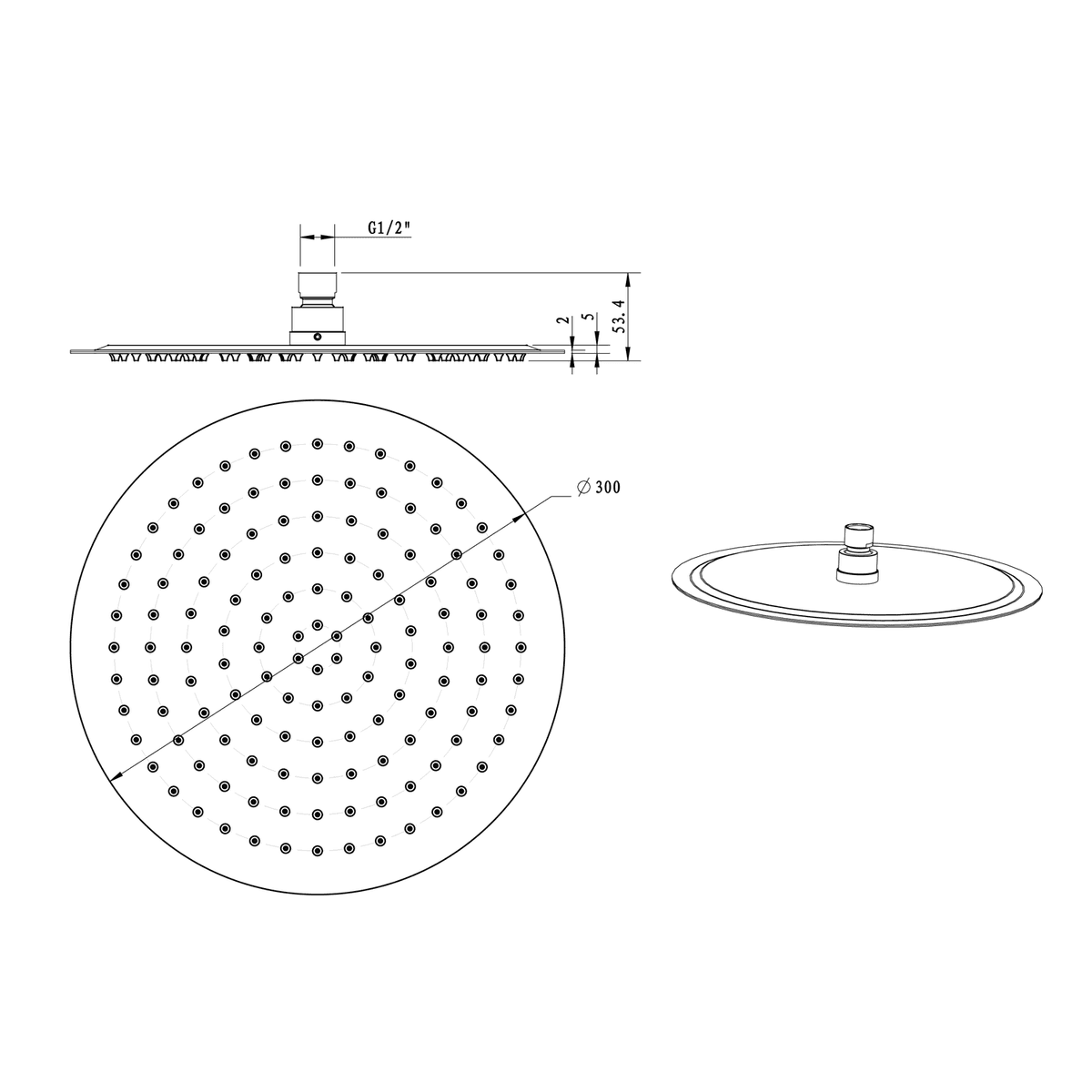 SLIM deszczownica 300mm, czarny mat, cienka