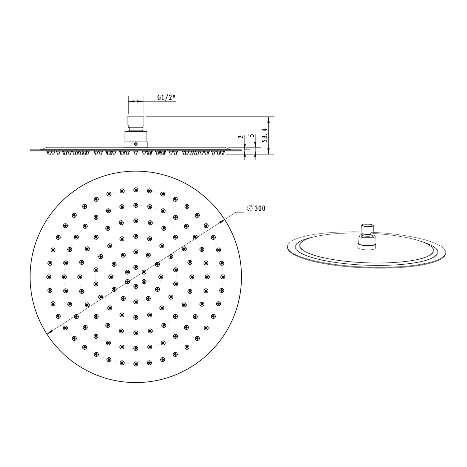 SLIM deszczownica 300mm, czarny mat, cienka