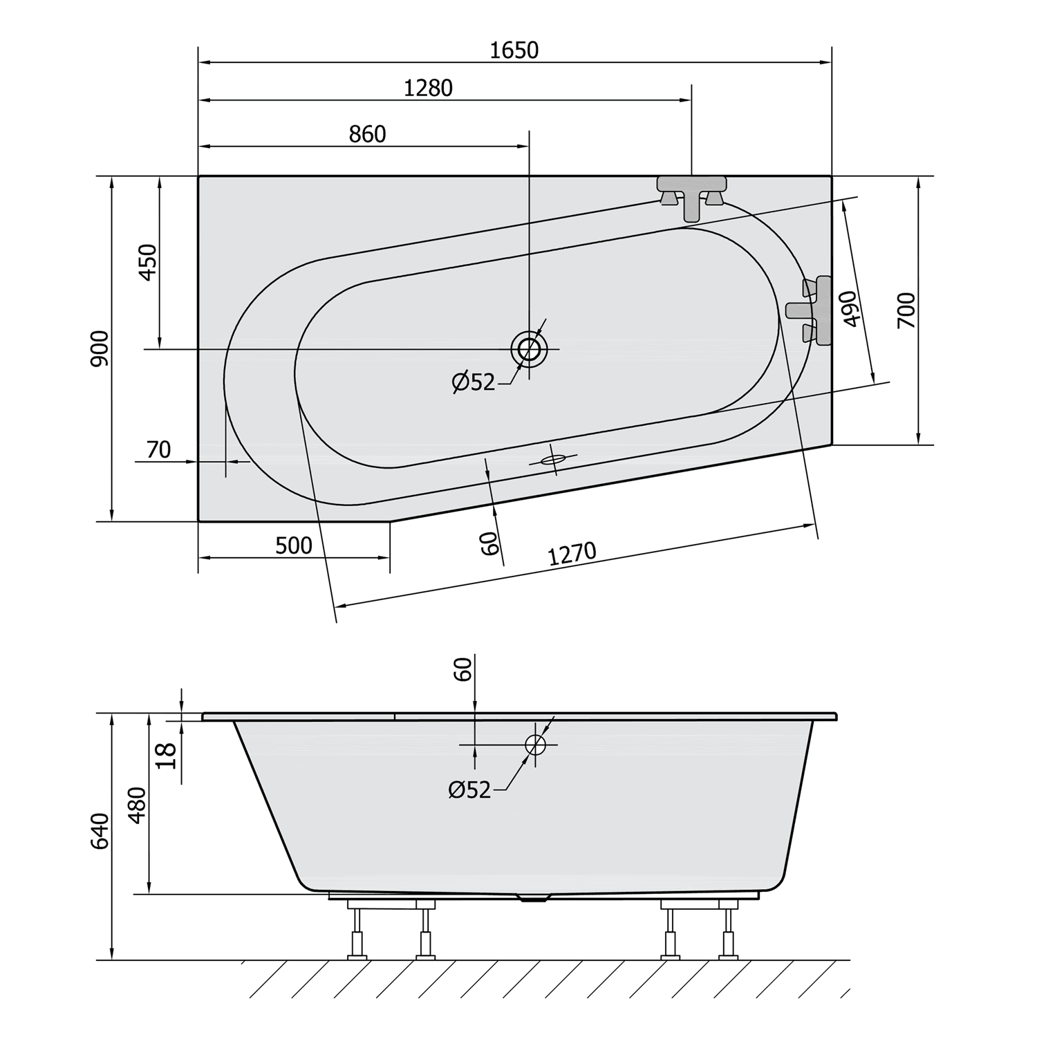 ASTRA WL SLIM wanna asymetryczna 165x90cm akryl